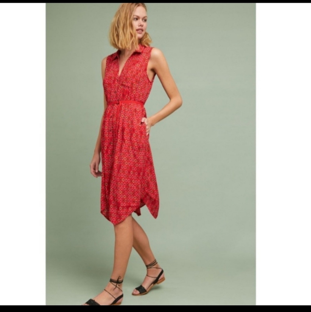 Anthropologie Red Midi Dress